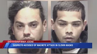 Suspects accused of machete attack in clown masks