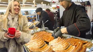 Street food in Wien, Austria. Best Food at Christmas Market 'Christkindlmarkt' on Rathausplatz