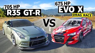 New School AWD Battle! Dustin Williams' 700hp GTR vs 675hp Evo X // THIS vs THAT