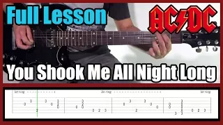 AC/DC YOU SHOOK ME ALL NIGHT LONG FULL LESSON WITH TABS | Rhythm guitar and solo