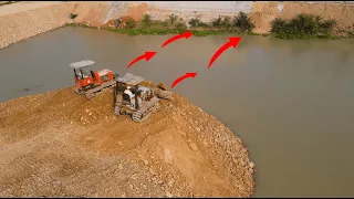 BEST ! Working  Smart Operator Technique Put Down stone Into Water To Building Road For Development