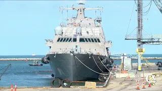 There's a U.S. Navy combat ship stuck at the Port of Cleveland