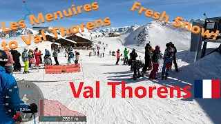 [4K] Skiing Val Thorens from Menuires Top to Bottom w/ Fresh Snow, Les3Vallées France, GoPro HERO11