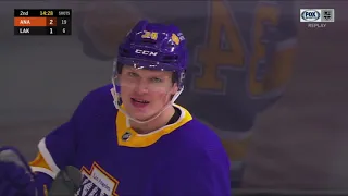 Arthur Kaliyev tallies his first goal in his debut with the LA Kings