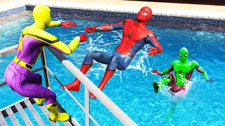 GTA 5 Rainbow Spiderman Falling Into Pool (Spider-Man Jumps & Ragdolls) #16