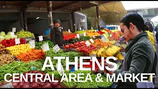 Central Athens guided walk - Varvakois Agora, Athens Greece in winter