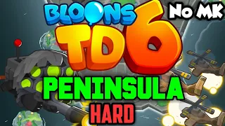 BTD6 - Peninsula - Hard | No Monkey Knowledge (MK) (ft. No Heroes & Water Towers)