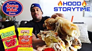 THE BEST PHILLY CHEESE STEAK + FLAMIN HOT CHEETO ONION RINGS & FRIES | MUKBANG | STORYTIME |