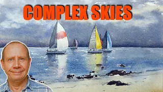 Painting dramatic skies, colorful boats, rocks and reflections with watercolor. Full demonstration.