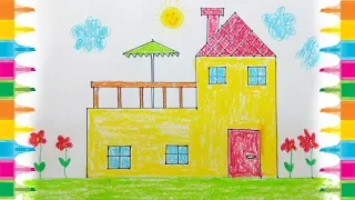 How to Draw House for kids Drawing House for Learning Colors Very Easy