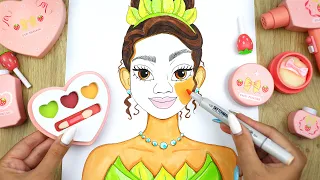 ASMR Makeup Wooden cosmetics for Princess Tiana 💄 Drawing 1Hr