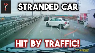 Stranded Car Hit On Highway | Hit and Run | Bad Drivers, Brake Check | Instant Karma Dashcam 572