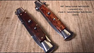 AKC Switch Blade Knife Swing Guard compared to a Frank B Swivel Bolster, both 9" models.