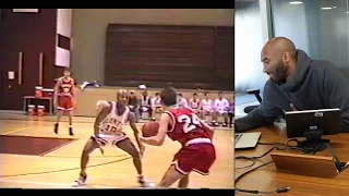 Kobe Bryant reacts to his first high school game in 1992