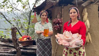 Chicken with Honey Sauce Recipe Cooked and Served with Rice in the Village