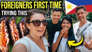 FOREIGNERS react to this FILIPINO STREET FOOD (can't believe they never tried it before!)