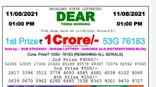 LOTTERY SAMBAD MORNING 1:00 PM 11/08/2021 NAGALAND STATE LOTTERY #lotterysambadpdf