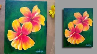 STEP by STEP Acrylic Painting FLOWERS On Canvas HIBISCUS - Painting Tutorials - Learn to Paint - #36