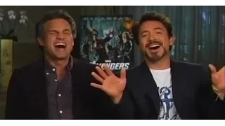 Mark Ruffalo and Robert Downey Jr. singing part of "Hooked On A Feeling"