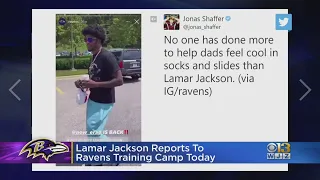 Lamar Jackson Arrives At Ravens Training Camp