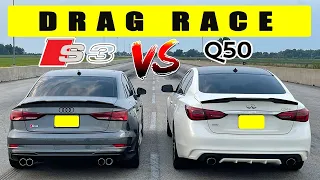 Infiniti Q50S 3.0t vs Audi S3, someone gets walked! Drag and Roll Race.