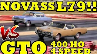 SMALL BLOCK vs BIG BLOCK !! 66 L79 Nova SS vs 67 Pontiac GTO 400 HO  - Drag Race - RoadTest®