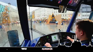 Z Lesné přes Vánoční trhy a zpátky odklonem 🚋 Cab view tram Brno