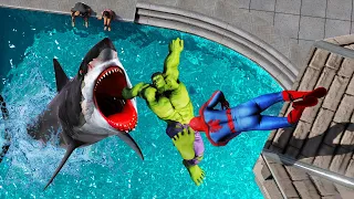 GTA 5 Water Ragdolls ep.6 | Hulk & Spider-Man vs Shark