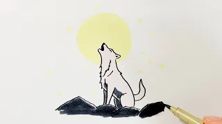 How to Draw a Wolf Howling at the Moon