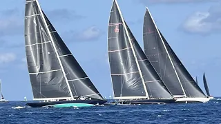 J-Class J8 Topaz sail ripping at start of Maxi Yacht Race Rolex Cup 2022 Porto Cervo