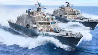 Monstrously Powerful US Navy Ships Patrolling the Sea at High Speed