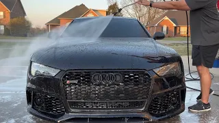 Relaxing maintenance wash for this RS7 with  @hypercleanstore  Tre’ ceramic coating