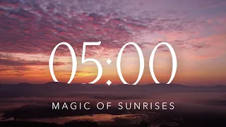 Sunrises 🌄 5 Minute Countdown Timer with Relaxing Music + Gentle Alarm Bell + Calm Nature Film