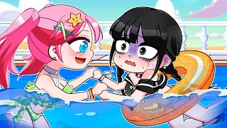 Anna vs Wednesday Swim in the pool - Wednesday's Secret Fear | Gacha Club | Ppg x Rrb Gacha Life