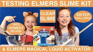 Testing Elmers Slime Kit & Activator | 100% Honest Review | Clear Slime Challenge | Ruby & Raylee