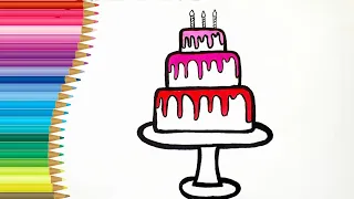 How to Draw cute Cake step by step|Easy drawing and coloring.#art #drawing #colouring