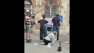 Stephen Mulhern filming near Lincoln Cathedral