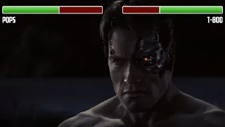 Pops vs. T-800 Terminator WITH HEALTHBARS | First Fight | HD | Terminator: Genisys