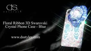 DSstyles Floral Ribbon 3D Swarovski Crystal iPhone 4 4S Case - Blue