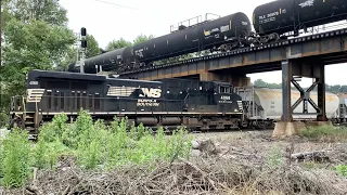 Trains Passing Over & Under Each Other On Giant RR Bridge, BIG Coal Train With Double DPUs, West Va.