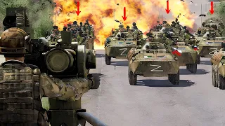 Russian tanks being picked off in Ukrainian ambush: Armoured vehicles exploded - ARMA 3 MILSIM