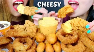 ASMR CHEESY FRIED CHICKEN & FISH + CRUNCHY ONION RINGS + ICE CREAM SUNDAES 리얼사운드 먹방 | Kim&Liz ASMR