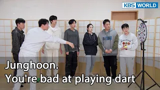 Junghoon. You're bad at playing dart (2 Days & 1 Night Season 4 Ep.120-8) | KBS WORLD TV 220417