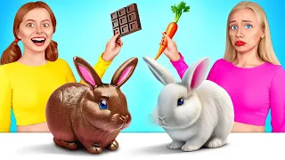 Tantangan Coklat vs Makanan Asli | Makan Makanan Coklat 24 Jam oleh X-CHALLENGE