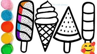 Learn colours with advanced and Easy ice cream drawing painting for kids/How to draw ice cream