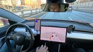 Работа полного «автопилота» FSD Beta от Tesla на дорогах Москвы