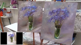 Васильки. Мастер-класс на двух холстах. Master class on two canvases. Wildflowers