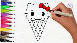How To Draw Hello Kitty Ice Cream 🖍🍦 Easy Drawing For Kids