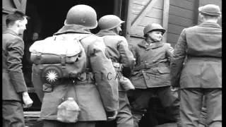 US 5th Division infantry arrive at the harbor in Gourock, Scotland. HD Stock Footage