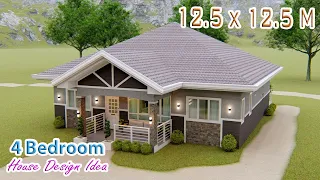 HOUSE DESIGN IDEA | 12.5 x 12.5 Meters | 4 Bedroom Pinoy House